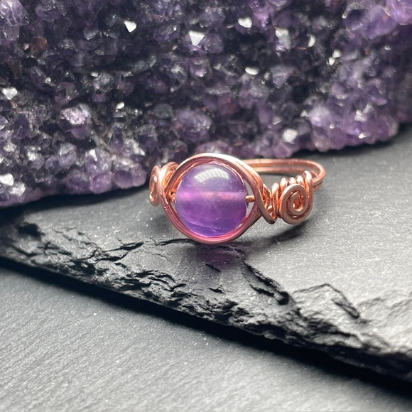 Artisan Amethyst Copper Wire Wrapped Ring - Picture 10 of 16